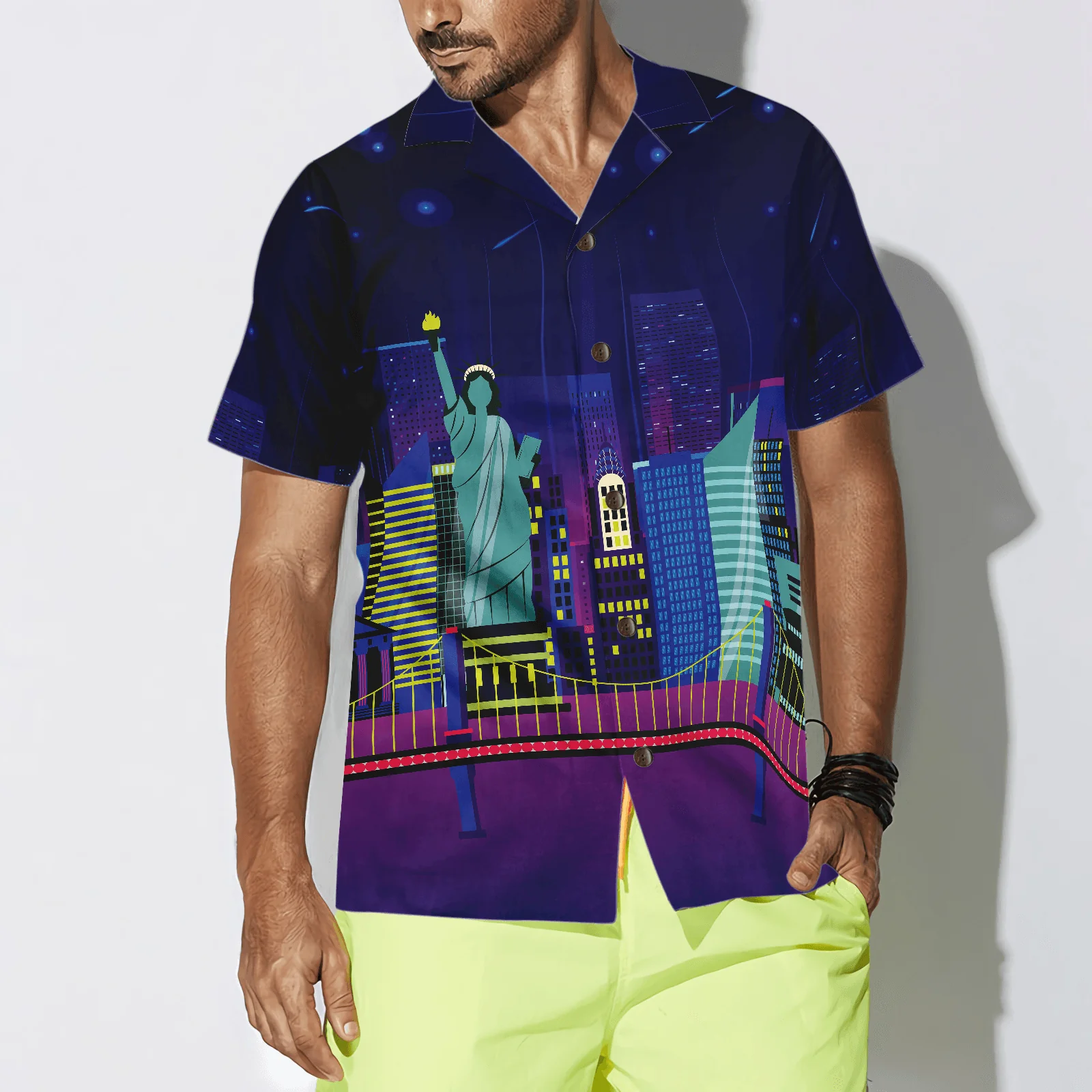 New York City By Night Hawaiian Shirt, Colorful Summer Aloha Shirts For Men Women, Perfect Gift For Husband, Wife, Friend, Family - Image 4