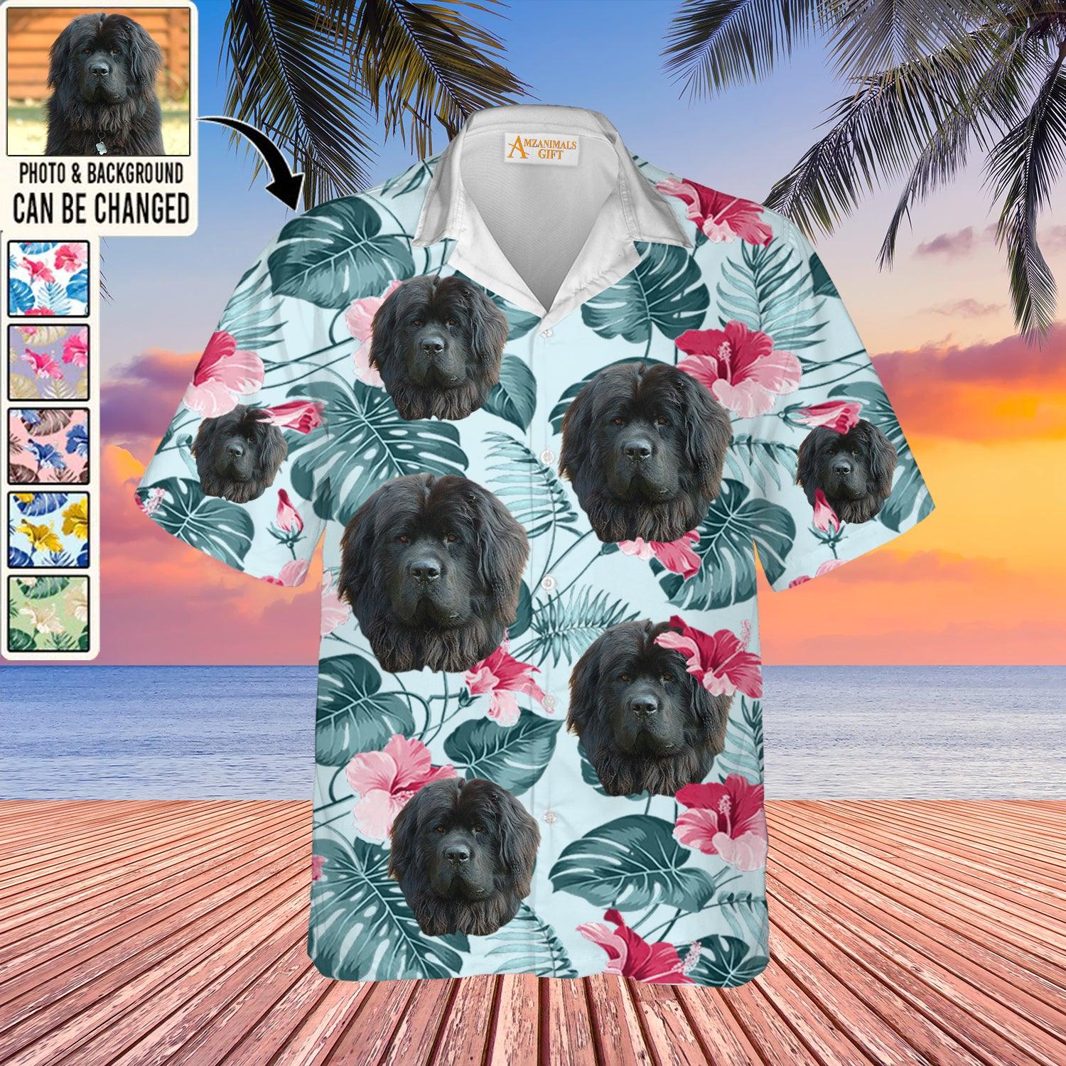 Newfoundland Face Custom Aloha Hawaii Shirt - Dog Custom Photo With Tropical Pattern Personalized Hawaiian Shirt - Perfect Gift For Dog Lovers, Friend, Family