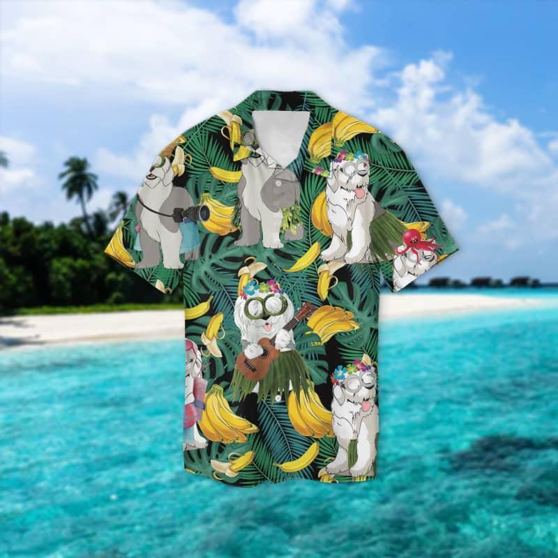 Old English Sheepdog Hawaiian Shirt, Tropical Summer Leaves Aloha Shirt For Men - Perfect Gift For Old English Sheepdog Lovers, Friend, Family - Image 2