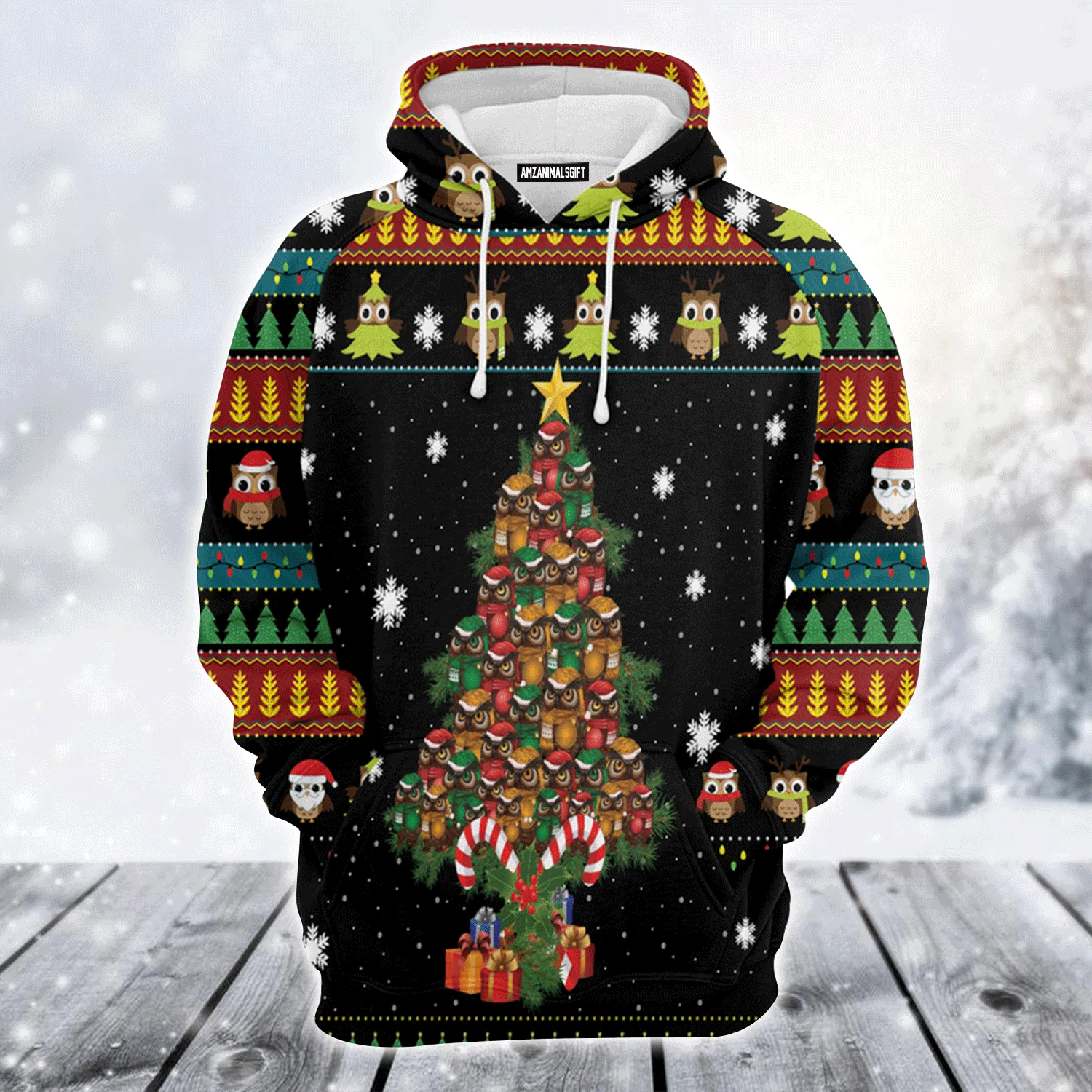 Owl Premium Christmas Hoodie, Owl Christmas Tree Christmas Unisex Hoodie For Men & Women - Perfect Gift For Christmas, Owl Lovers