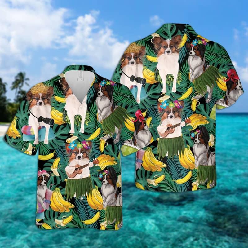 Papillon Dog Hawaiian Shirt, Tropical Summer Leaves Hawaiian Shirt For Men - Perfect Gift For Papillon Dog Lovers, Husband, Boyfriend, Friend, Family