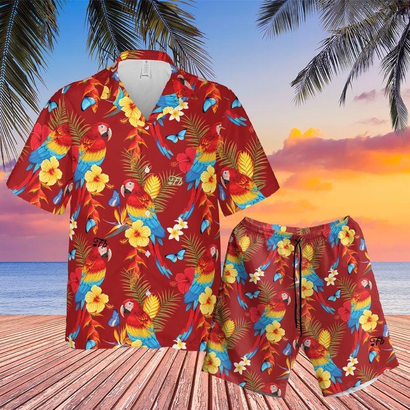 Parrot Aloha Hawaiian Shirt - Colorful Parrot Pattern Hawaiian Shirt, Colorful Tropical Plant Pattern Hawaiian Shirt For Men & Women, Parrot Lover