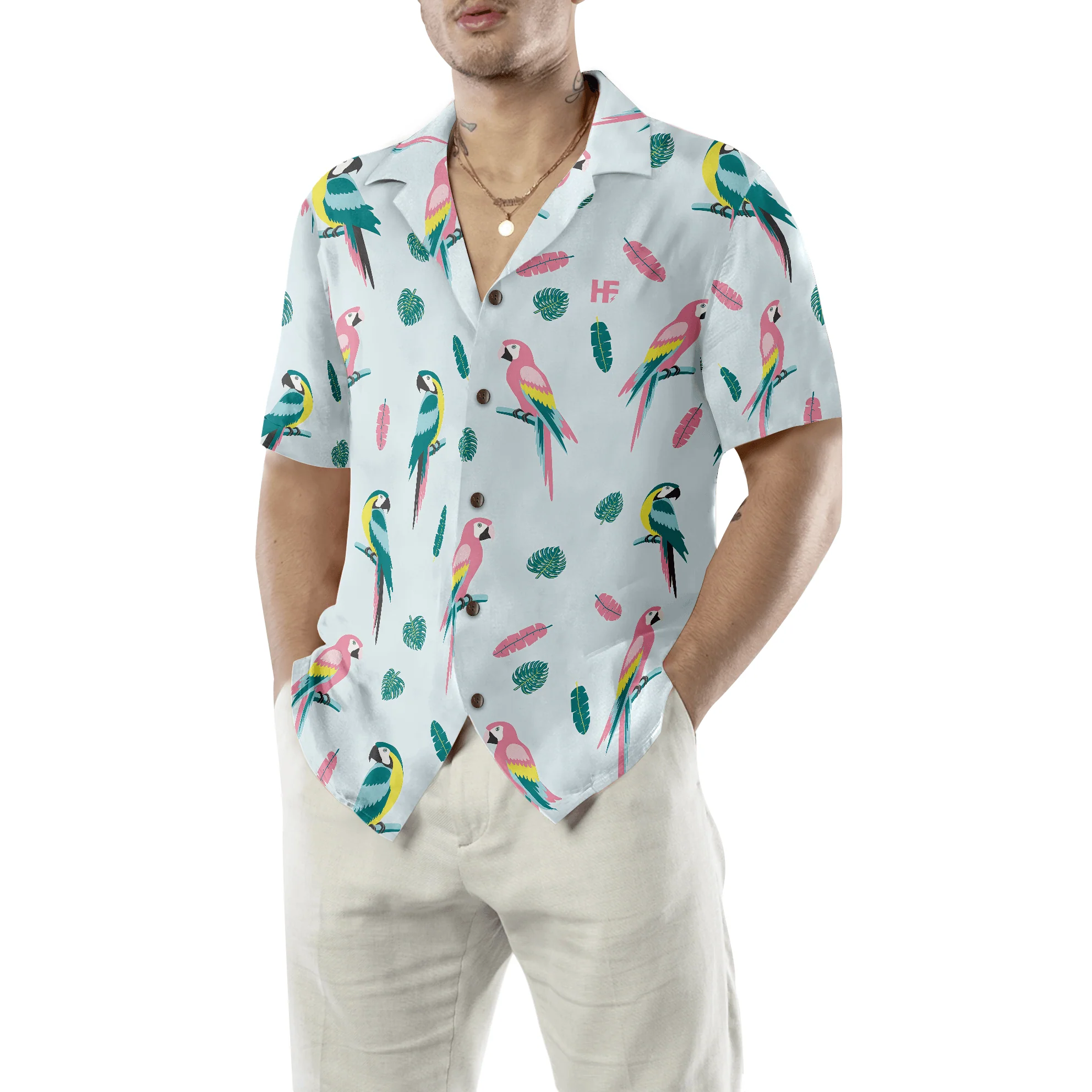 Parrot And Exotic Leaves Hawaiian Shirt, Colorful Summer Aloha Shirts For Men Women, Perfect Gift For Husband, Wife, Boyfriend, Friend - Image 5