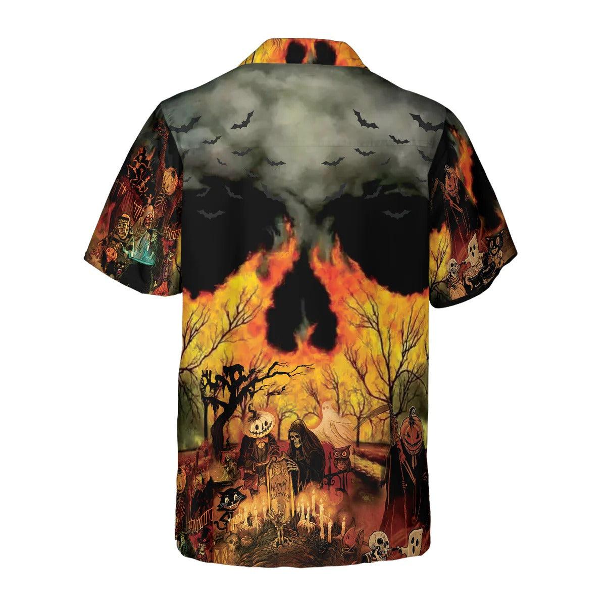 Party At Halloween Night Hawaiian Shirt, Fire Skull Hawaiian Shirt - Perfect Gift For Lover, Friend, Family - Image 3