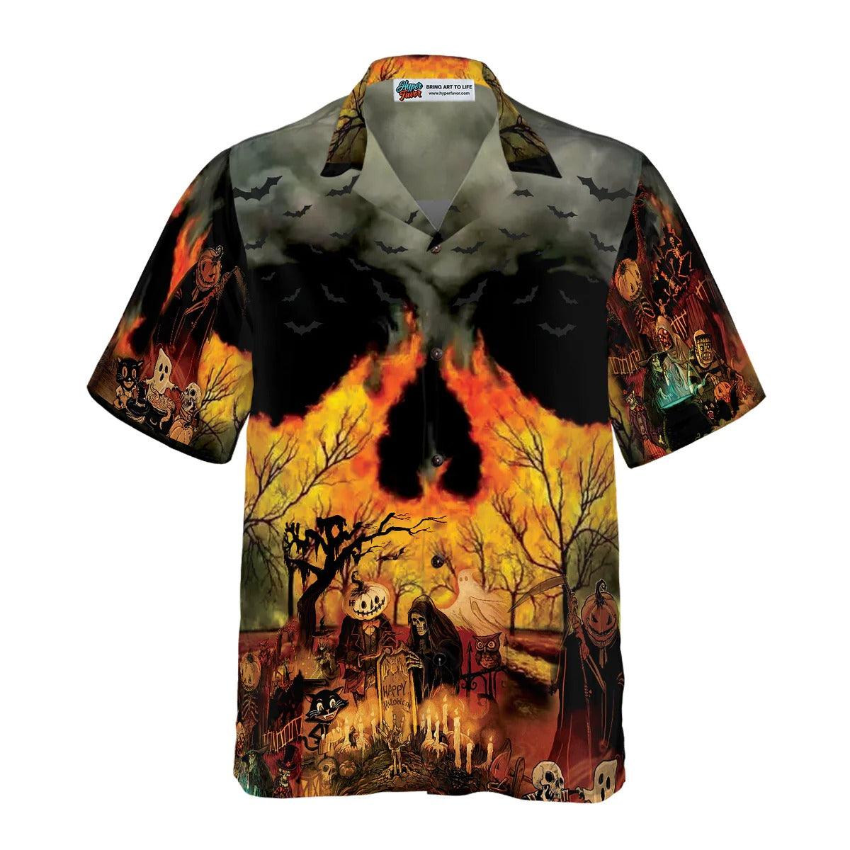 Party At Halloween Night Hawaiian Shirt, Fire Skull Hawaiian Shirt - Perfect Gift For Lover, Friend, Family - Image 4
