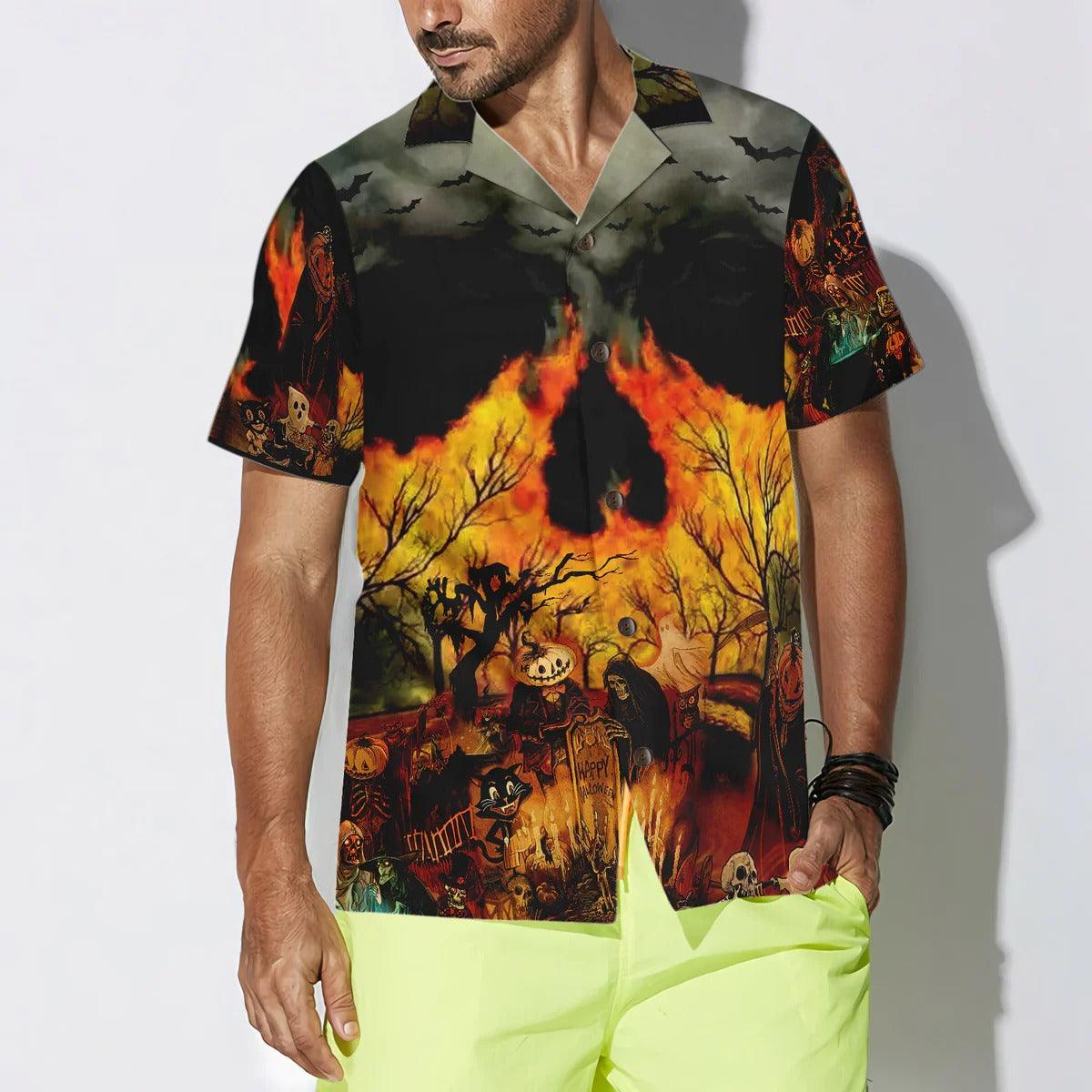 Party At Halloween Night Hawaiian Shirt, Fire Skull Hawaiian Shirt - Perfect Gift For Lover, Friend, Family - Image 5