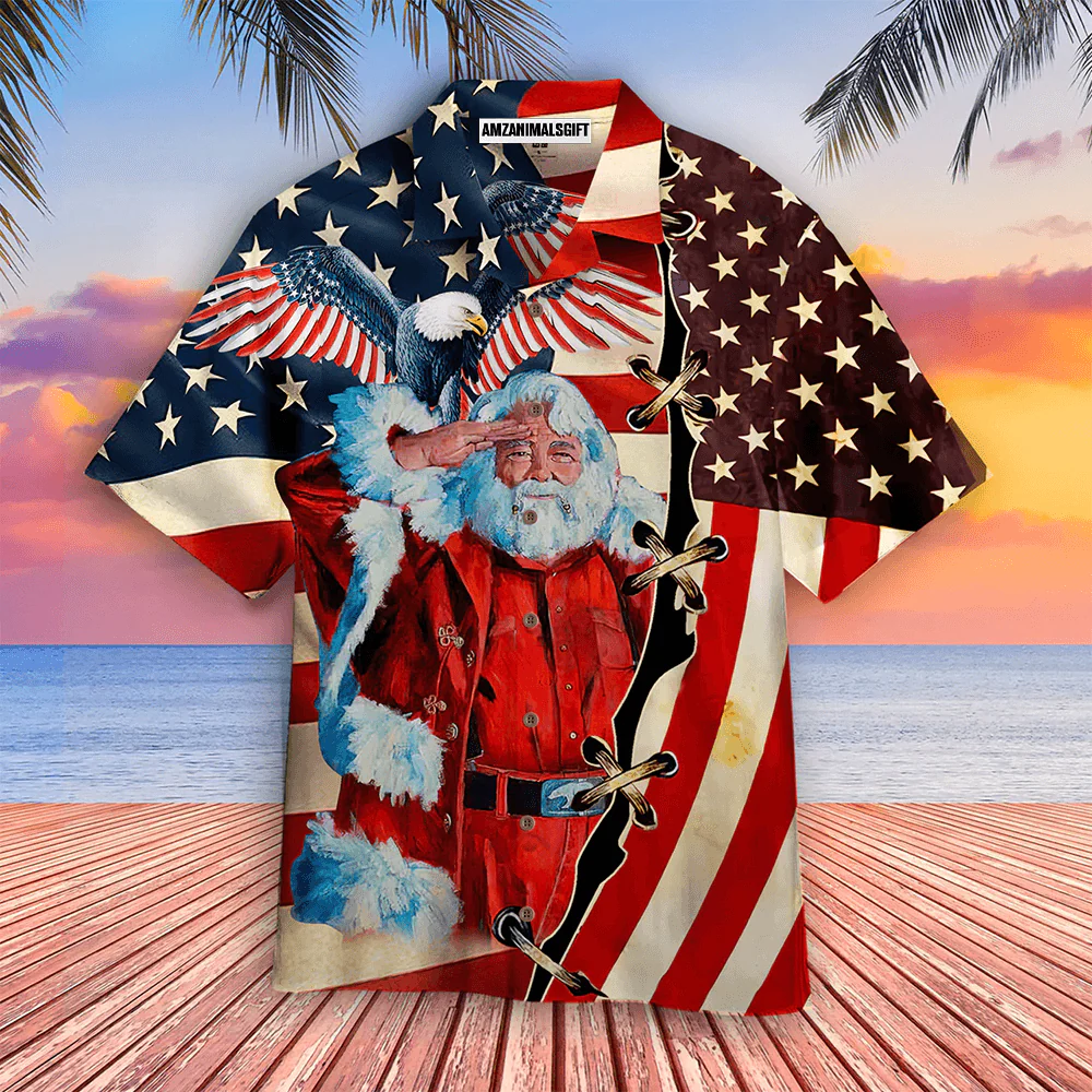 Patriotism America Eagle Flag Christmas Santa Claus Aloha Hawaiian Shirts For Men Women, 4th Of July Gift For Summer, Friend, Family, Independence Day - Image 2