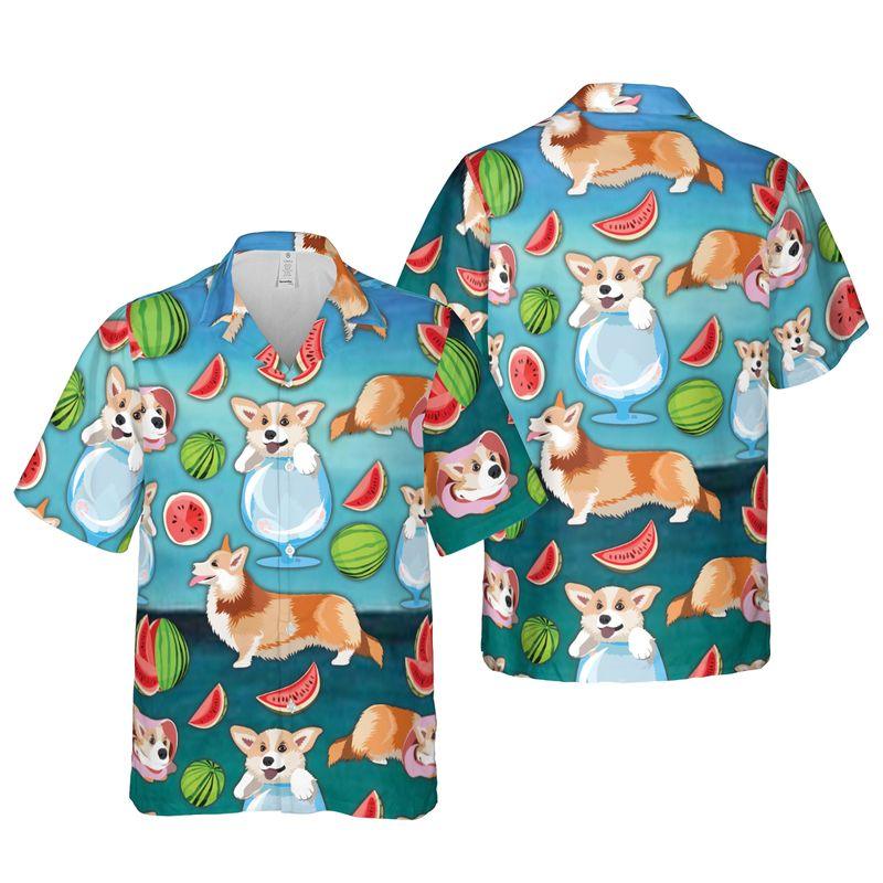 Pembroke Welsh Corgi Aloha Hawaiian Shirts For Summer, Puppy Watermelon Pattern Hawaiian Set For Men Women, Gift For Dog Owner, Dog Lover, Dog Mom Dad - Image 4