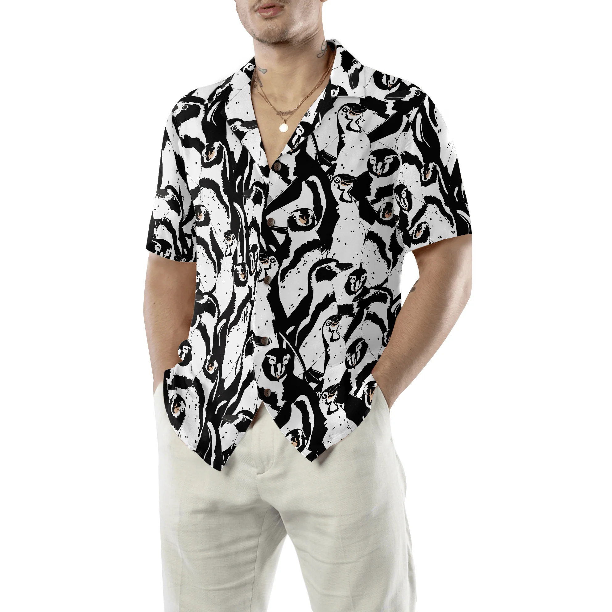 Penguin Hawaiian Shirt, Black And White Penguin Hawaiian Shirt, Black White Summer Aloha Shirts For Men Women, Gift For Husband, Wife, Boyfriend, Friend - Image 4