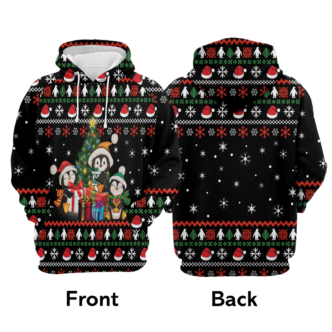 Penguin Premium Christmas Hoodie, Penguin Christmas Tree Unisex Hoodie For Men & Women - Perfect Gift For Christmas, Penguin Lover - Image 3