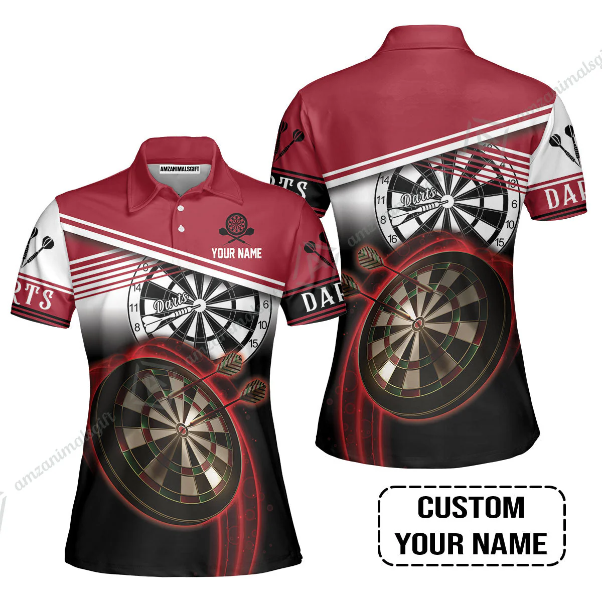 Personalised Darts Hawaiian Shirt, Darts Red Black & White Background Custom Name Hawaiian Shirt - Image 3
