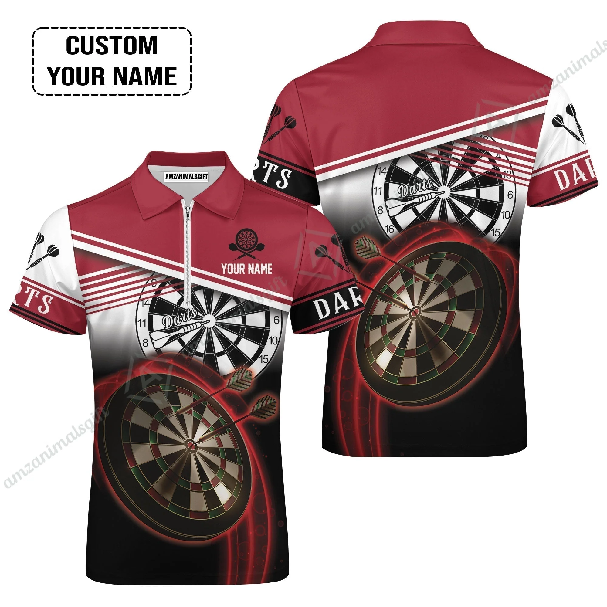 Personalised Darts Hawaiian Shirt, Darts Red Black & White Background Custom Name Hawaiian Shirt - Image 6