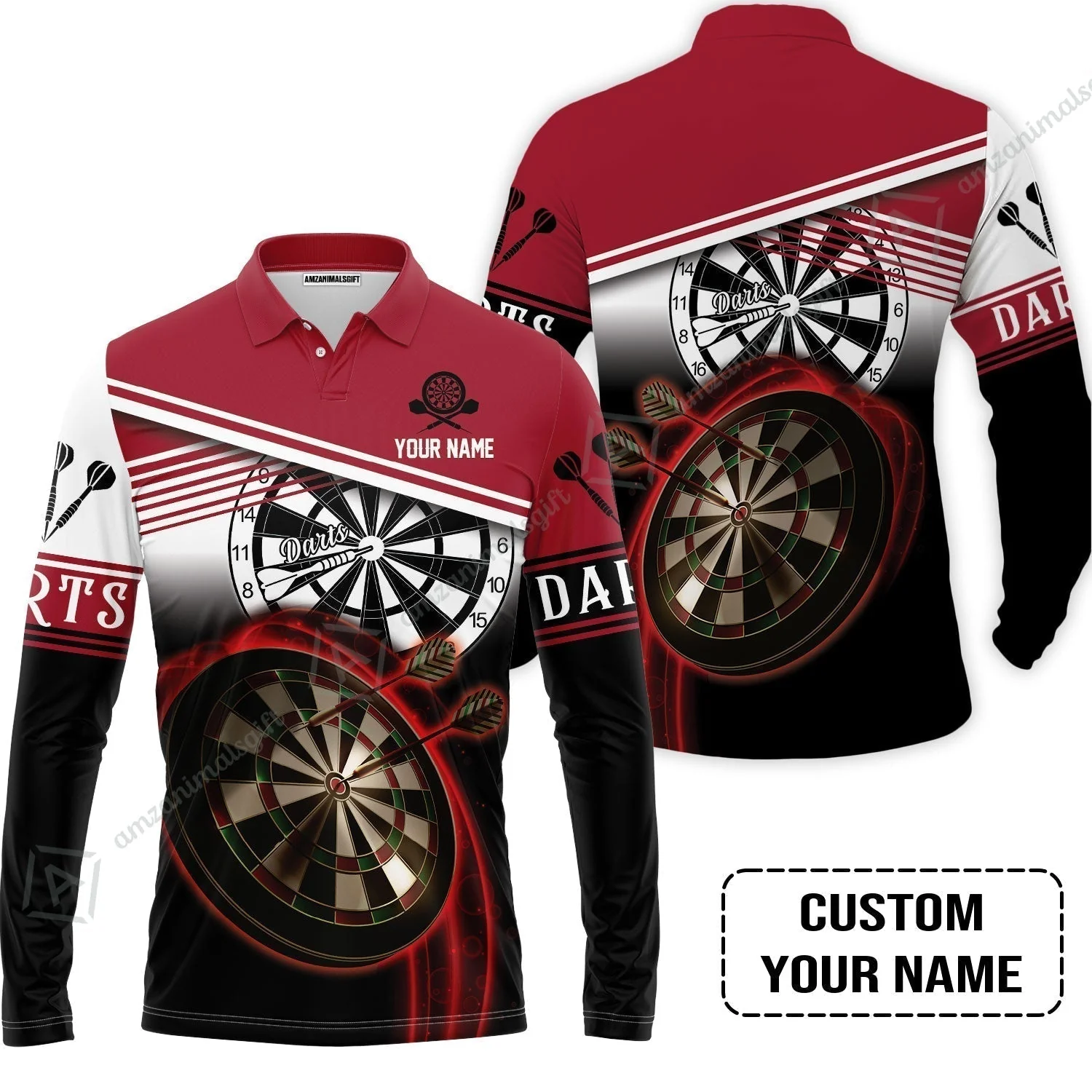 Personalised Darts Hawaiian Shirt, Darts Red Black & White Background Custom Name Hawaiian Shirt - Image 7
