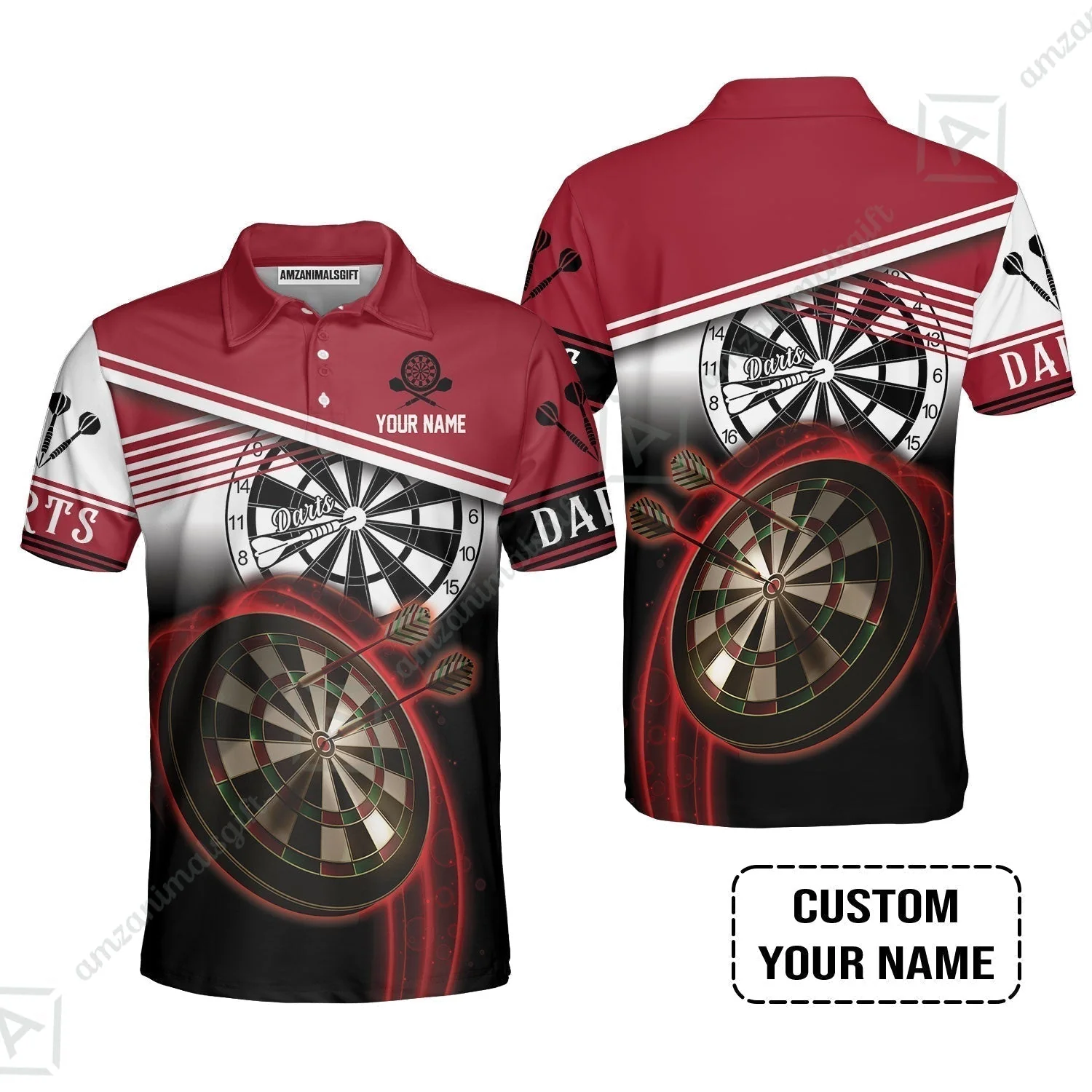 Personalised Darts Hawaiian Shirt, Darts Red Black & White Background Custom Name Hawaiian Shirt - Image 8
