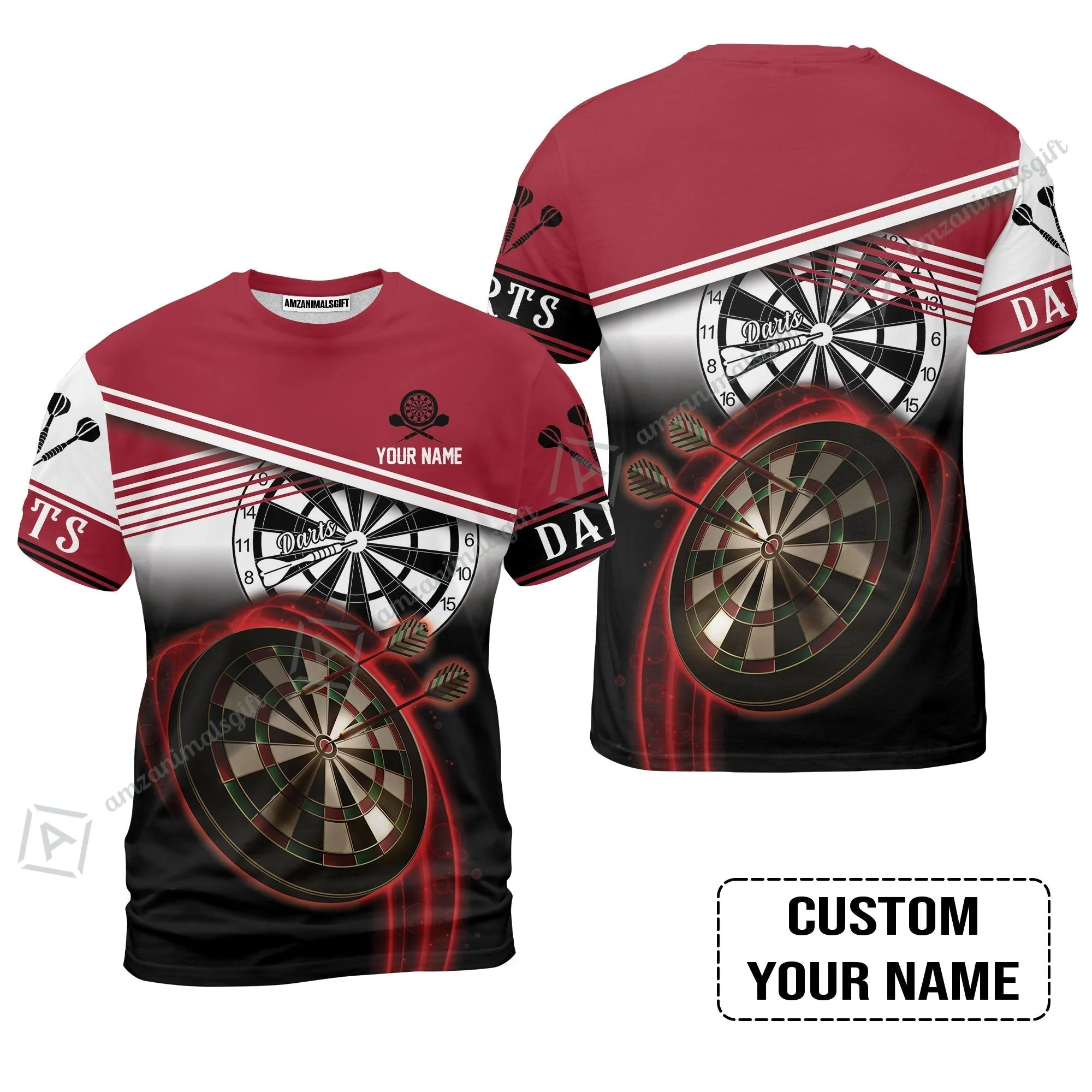 Personalised Darts Hawaiian Shirt, Darts Red Black & White Background Custom Name Hawaiian Shirt - Image 9