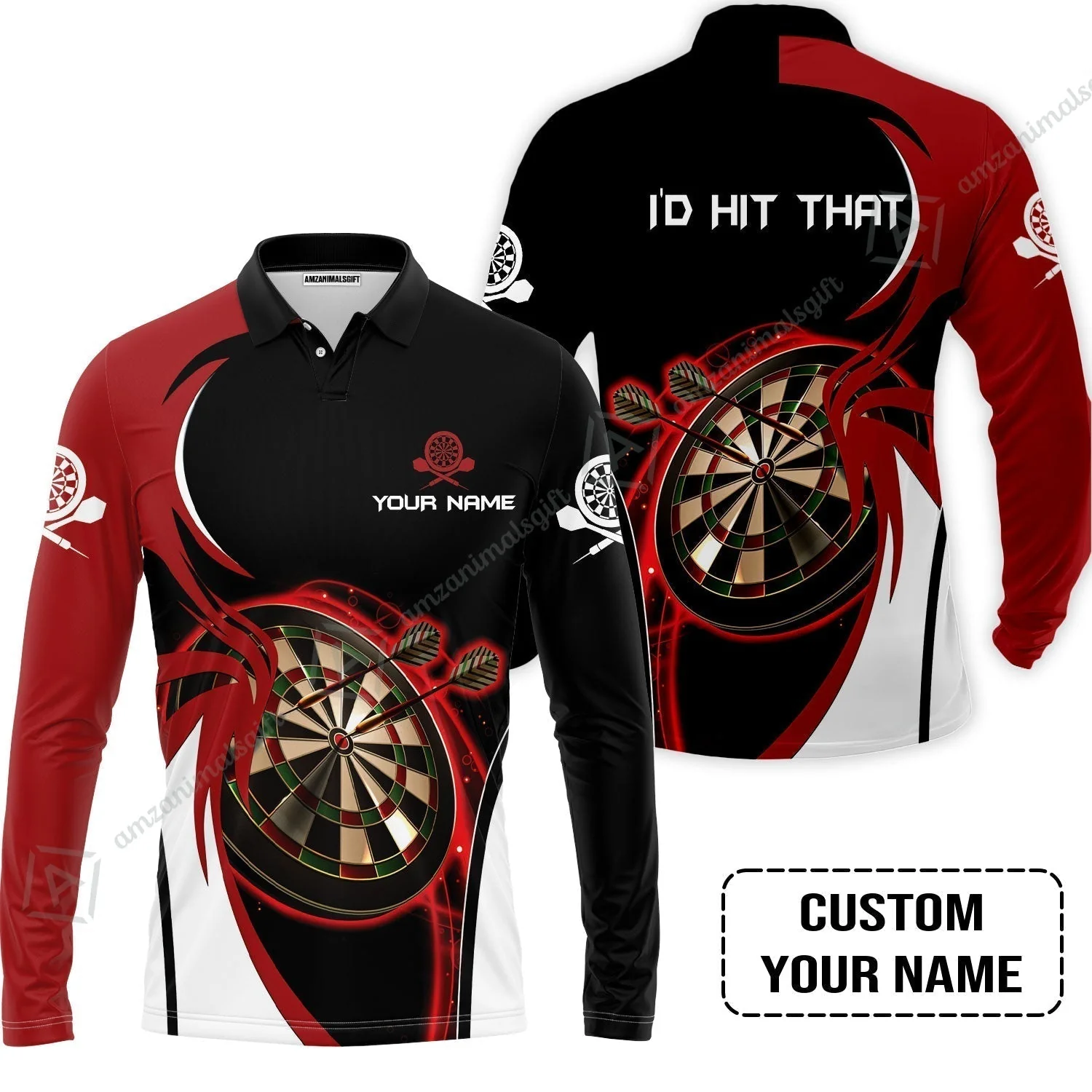 Personalised Darts Hawaiian Shirt, I'D Hit That Darts Red Black Background Custom Name Hawaiian Shirt - Image 6