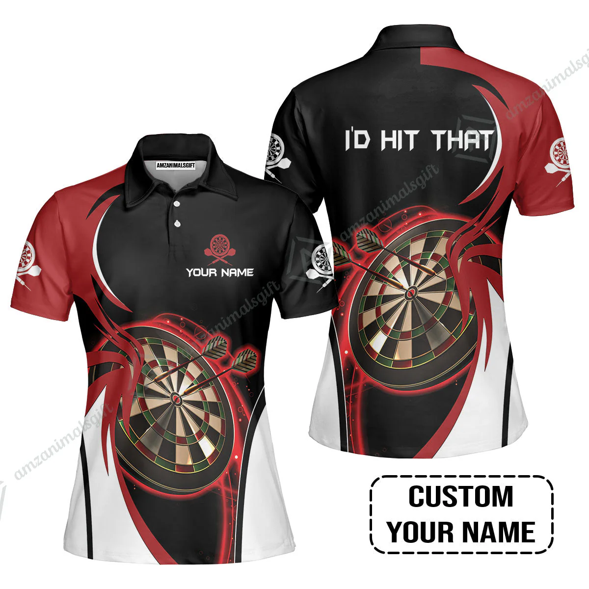 Personalised Darts Hawaiian Shirt, I'D Hit That Darts Red Black Background Custom Name Hawaiian Shirt - Image 8