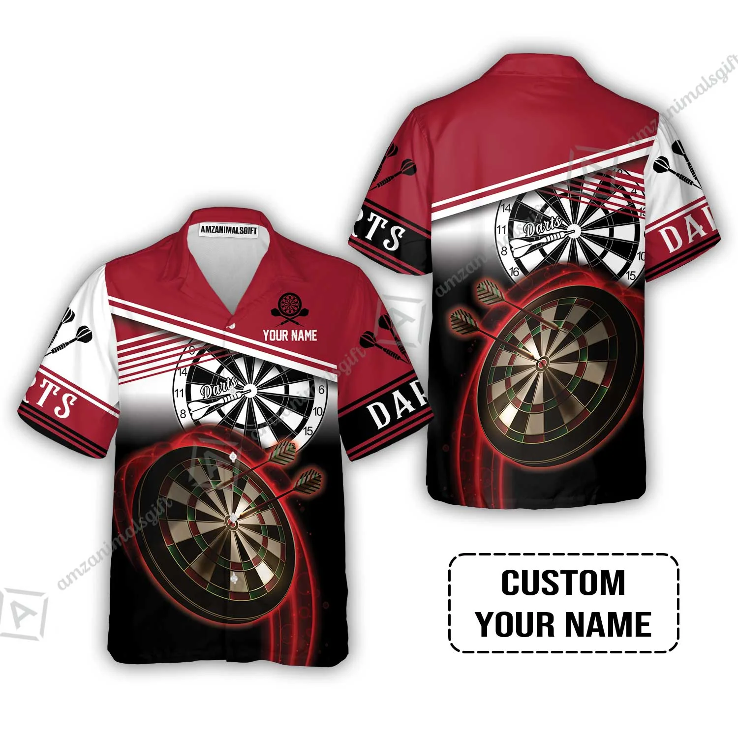 Personalised Darts Hoodie, Darts Red Black & White Background Custom Name Hoodie - Image 8