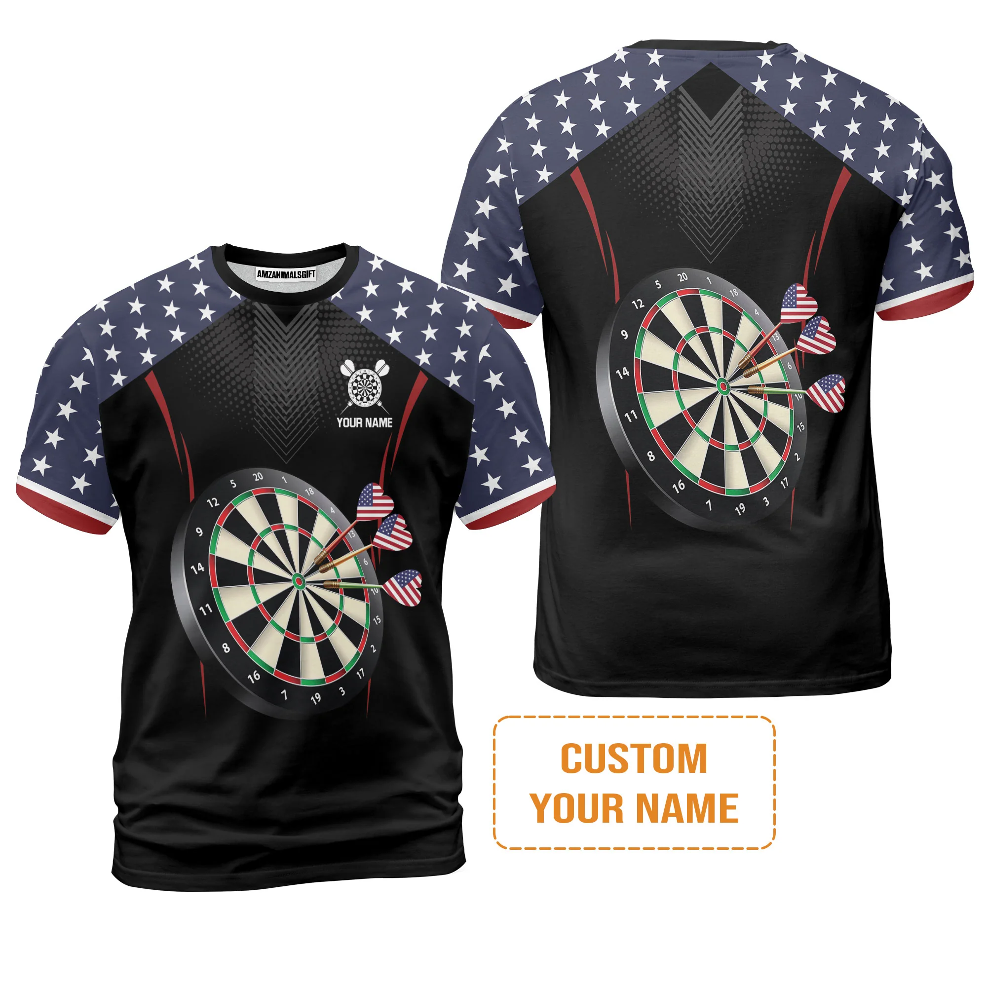Personalised Darts Polo Shirts, Darts American Flag Black Background Custom Name Men Polo Shirts - Perfect Gift For Men, Darts Player, Darts Lover - Image 4