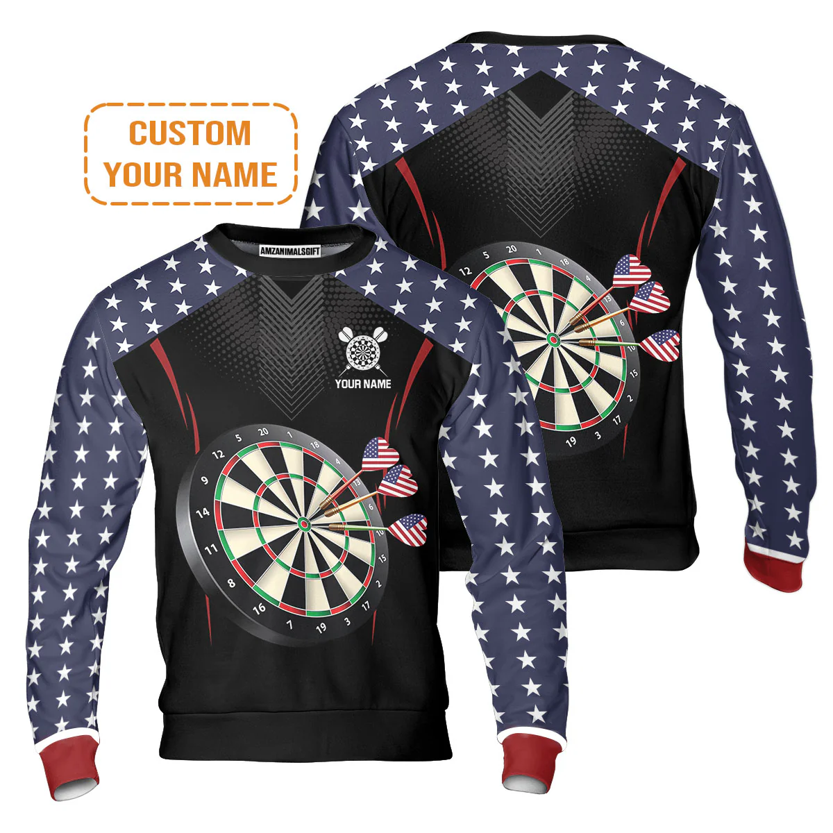 Personalised Darts Polo Shirts, Darts American Flag Black Background Custom Name Men Polo Shirts - Perfect Gift For Men, Darts Player, Darts Lover - Image 7