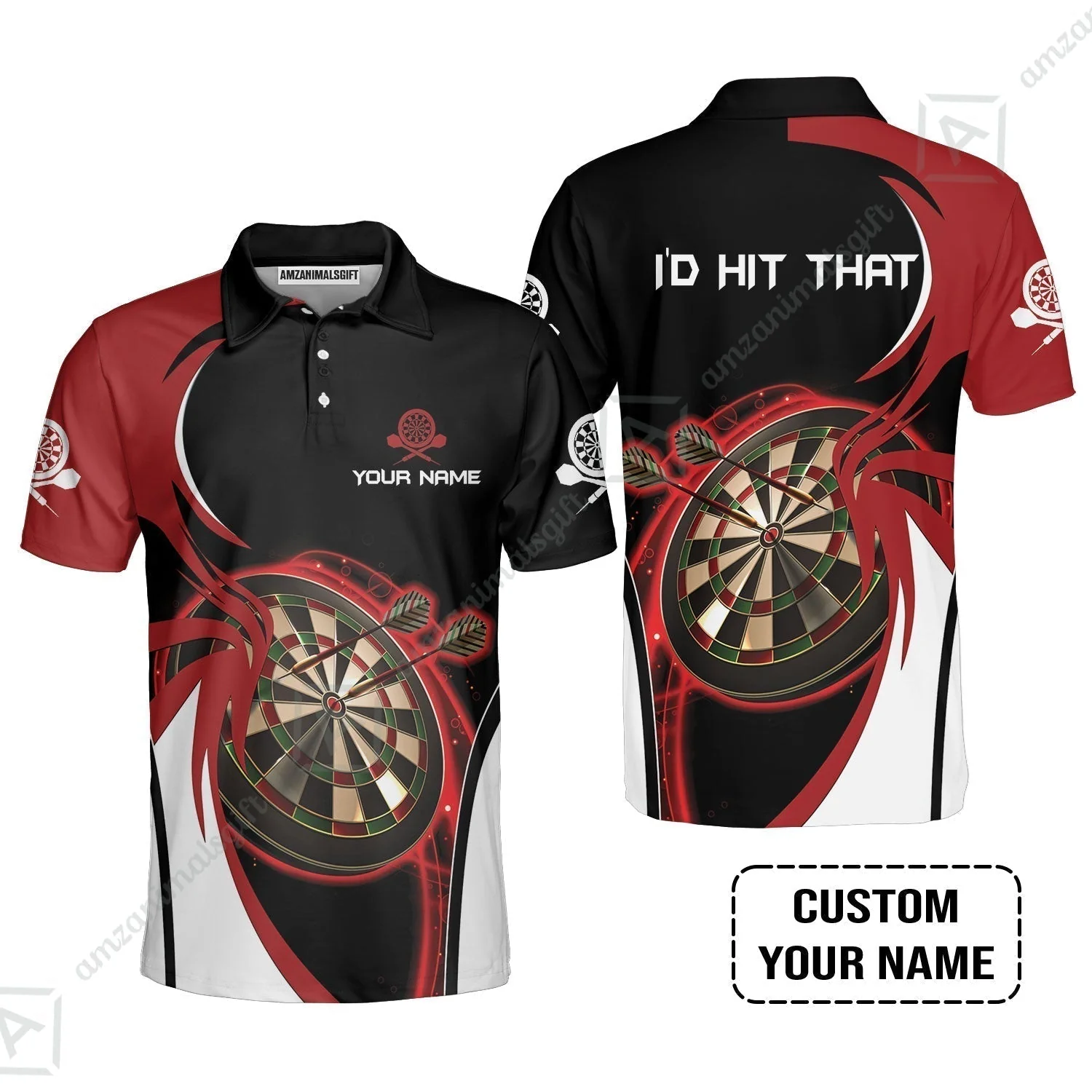 Personalised Darts Women Polo Shirt, I'D Hit That Darts Red Black Background Custom Name Women Polo Shirt - Image 8