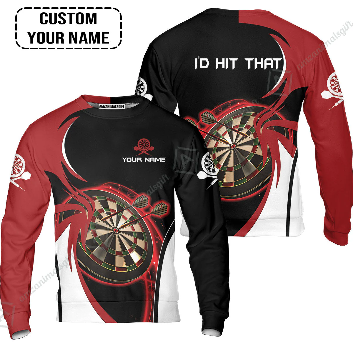Personalised Darts Zip Polo Shirt, I'D Hit That Darts Red Black Background Custom Name Zip Polo Shirt - Image 6