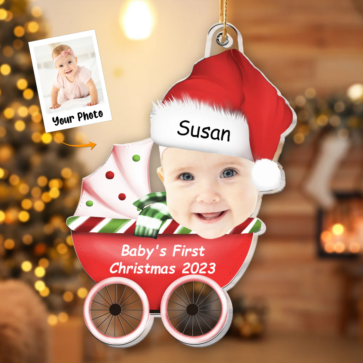 Personalized Acrylic Baby Photo Ornament, Celebrating the baby's first Christmas Photo Acrylic Ornament For Christmas, Best Gift idea for the new Mom & Dad - Image 2