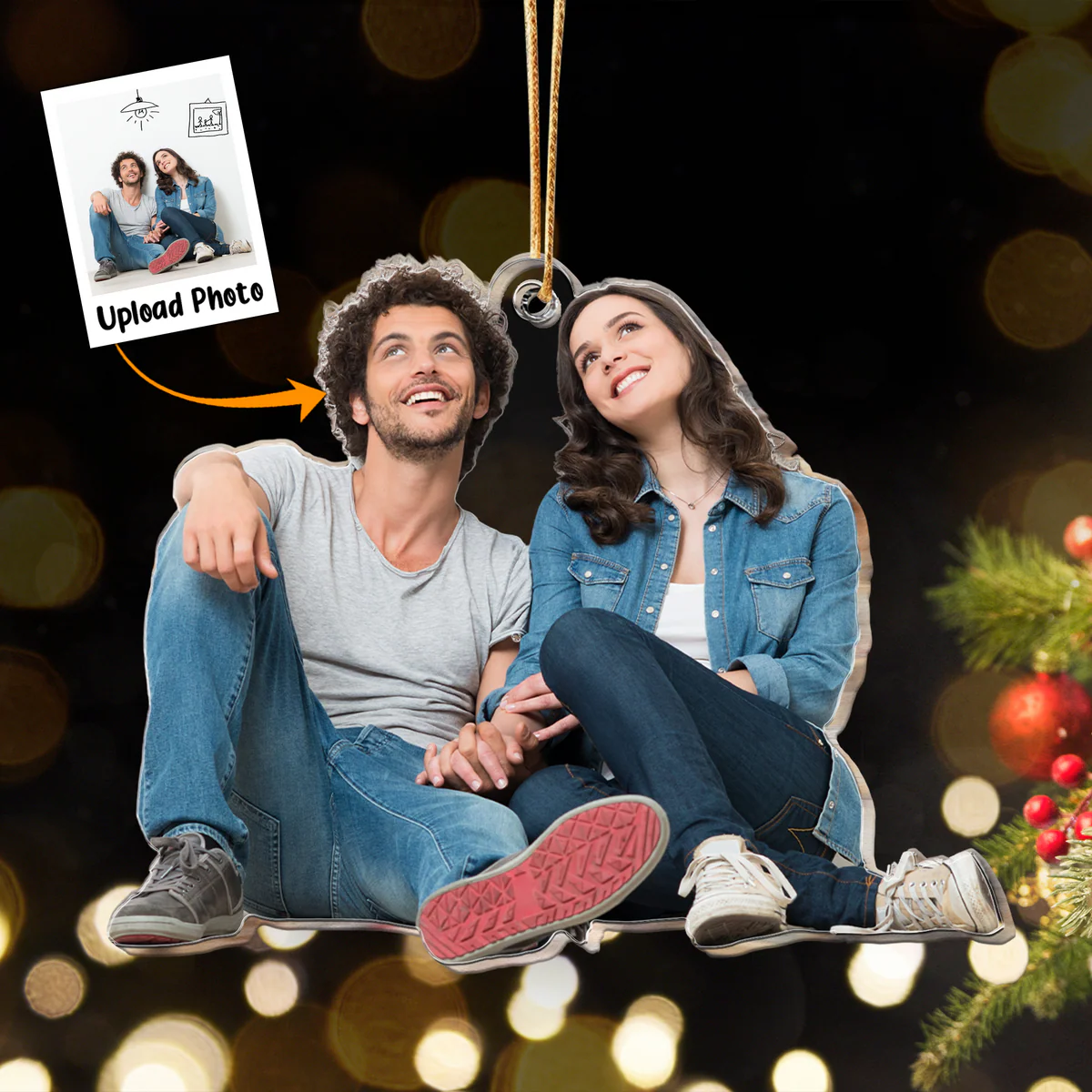 Personalized Acrylic Couple Photo Ornament, Custom Your Best Moment With Lover Photo Acrylic Ornament For Christmas, Best Gift idea for Couple - Image 3