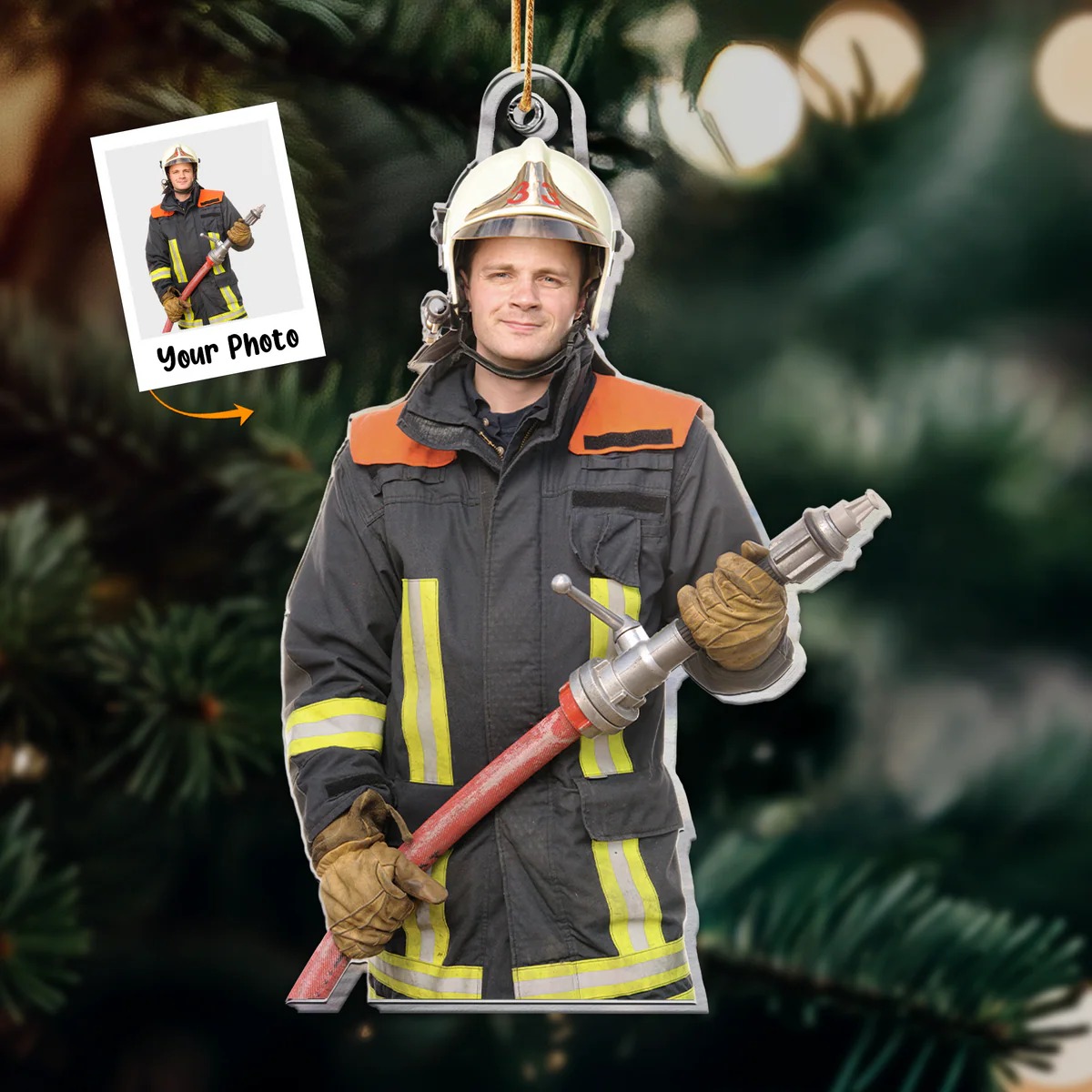 Personalized Acrylic Firefighter Photo Ornament, Firefighter Photo Acrylic Ornament For Christmas, Best Ornament For Christmas, Firefighter, Family - Image 2