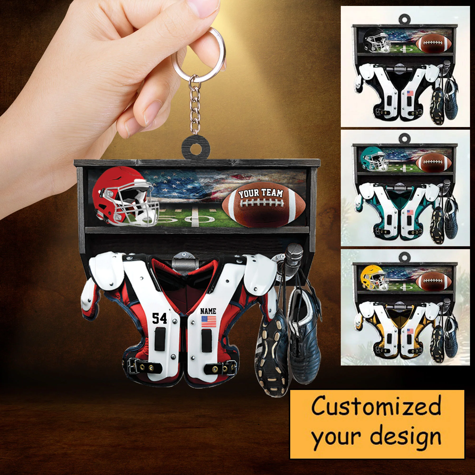 Personalized Acrylic Keychain American Football Christmas Keychain For Football Lovers, Football Player - Image 2