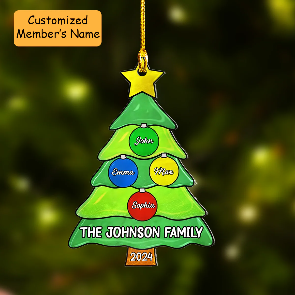 Personalized Acrylic Ornament Members Family Christmas Tree with Jingle Bells, Perfect Christmas Decorations For Family - Image 2