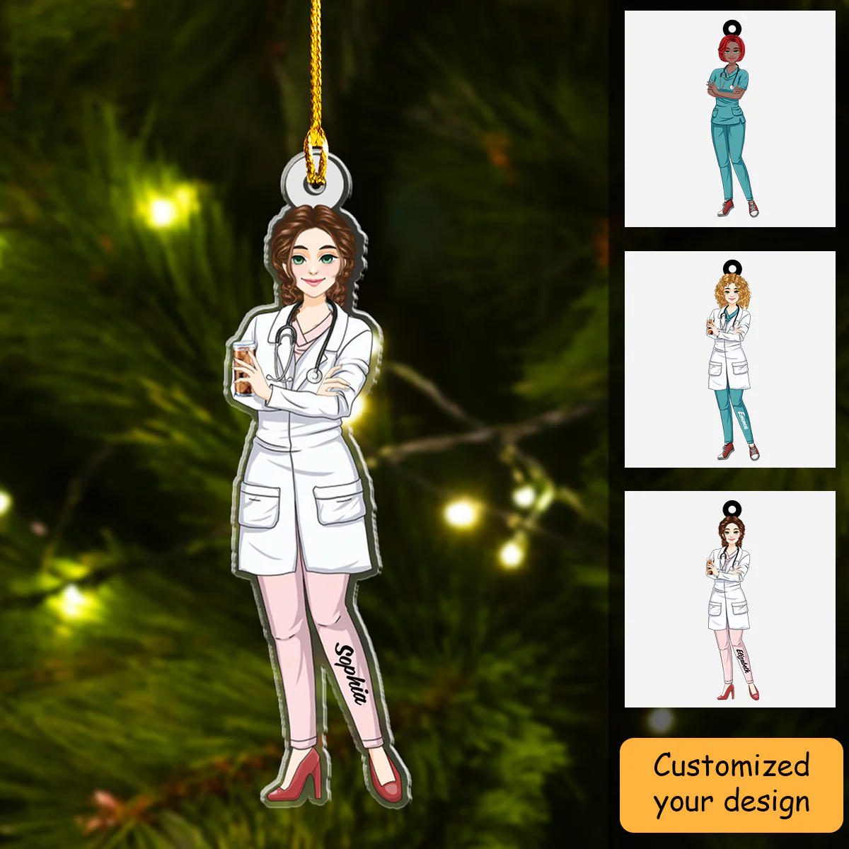 Personalized Acrylic Ornament Nurse Scrub CNA RN Healthcare Worker - Gift For Nurse, Mom, Friends - Image 2