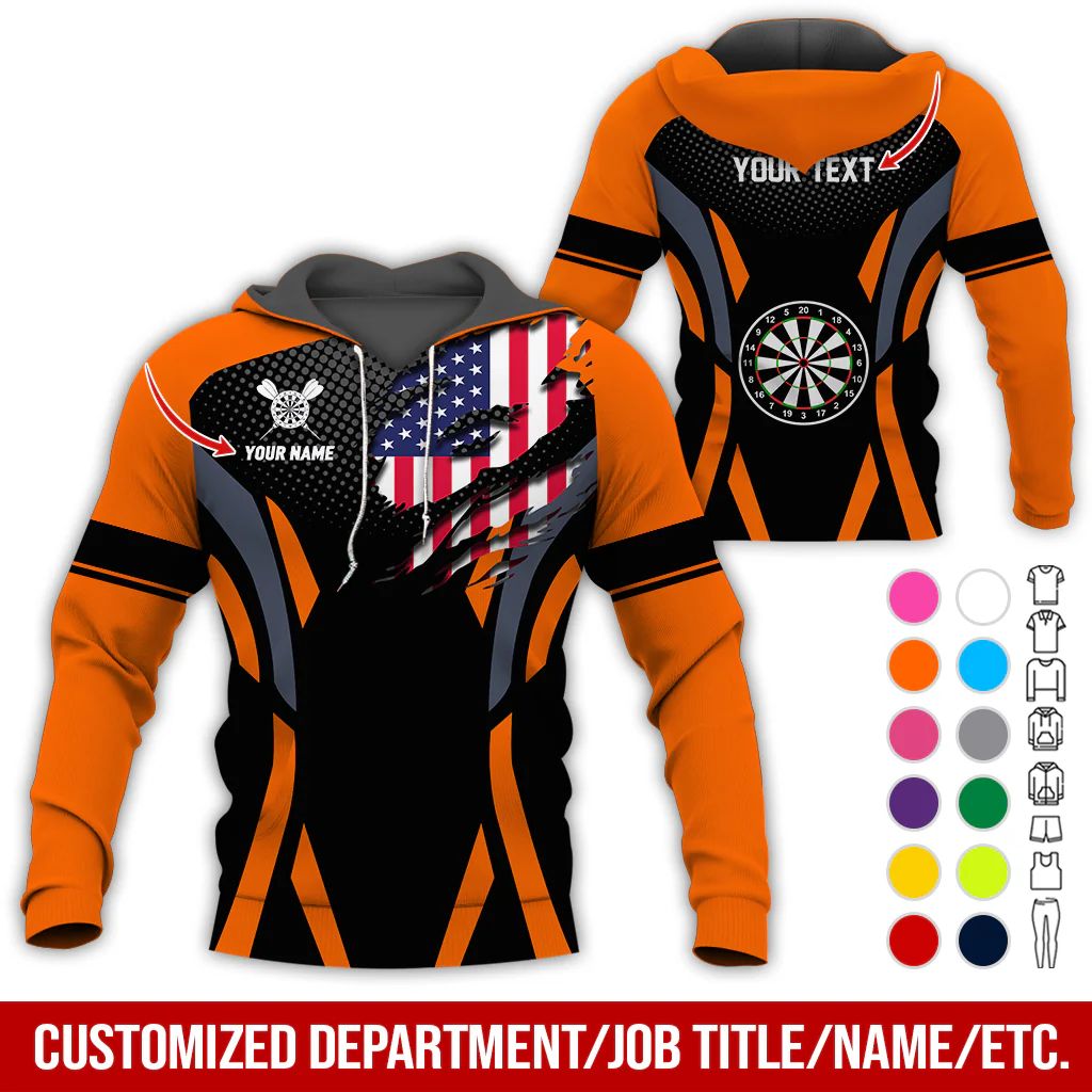 Personalized American Flag Darts Premium Hoodie, Custom Name & Text Darts Hoodie, Perfect Gift For Darts Lovers, Friend, Family - Image 8