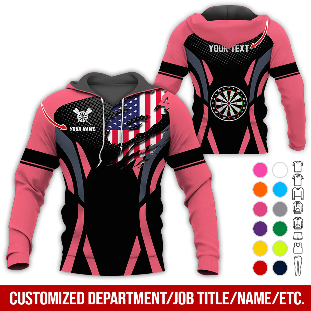 Personalized American Flag Darts Premium Hoodie, Custom Name & Text Darts Hoodie, Perfect Gift For Darts Lovers, Friend, Family - Image 9