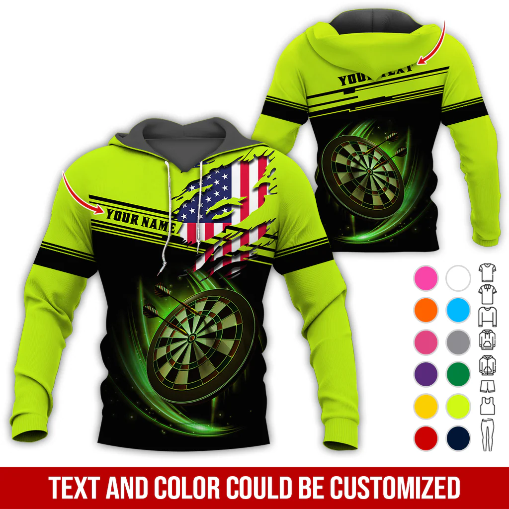 Personalized American Flag Darts Premium Hoodie ,Customized Name & Text Darts Premium Hoodie, Perfect Gift For Darts Lovers, Darts Player - Image 6