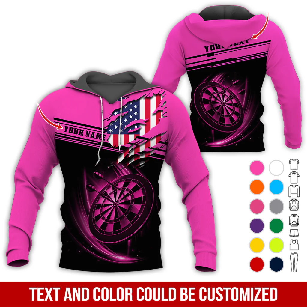 Personalized American Flag Darts Premium Hoodie ,Customized Name & Text Darts Premium Hoodie, Perfect Gift For Darts Lovers, Darts Player - Image 8