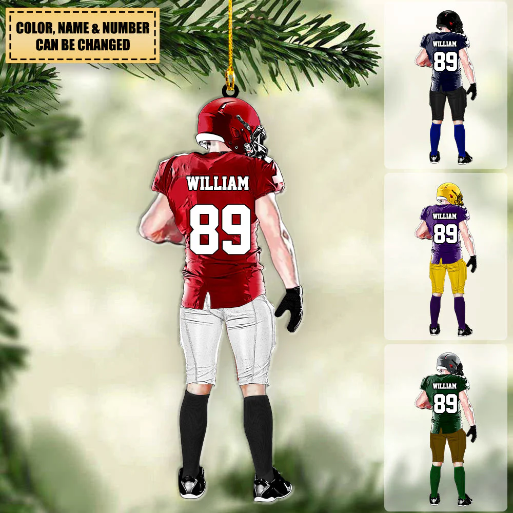 Personalized American Football Back View Player Hold Ball Acrylic Ornament, Ornament Gifts For Son, Grandson, Football Lovers - Image 2
