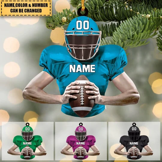 Personalized American Football Player Holding A Ball Flat Acrylic Ornament, Meaningful Ornament Gift For Football Lovers - Image 2