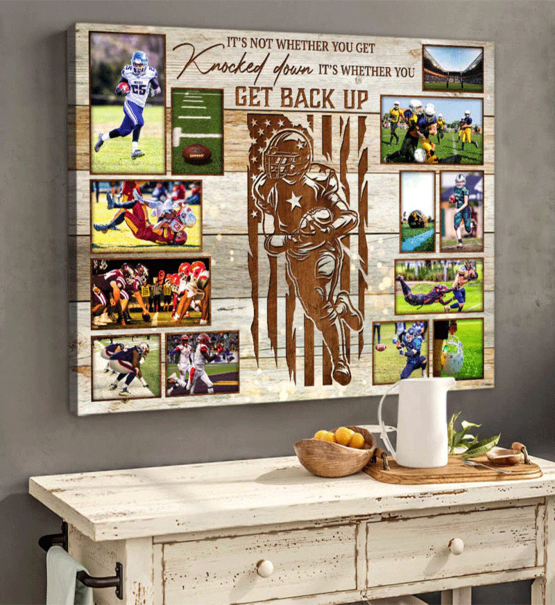 Personalized American Football Player Landscape Canvas - Get Back Up, Custom Photo, Canvas For Friend, Family, Football Lover