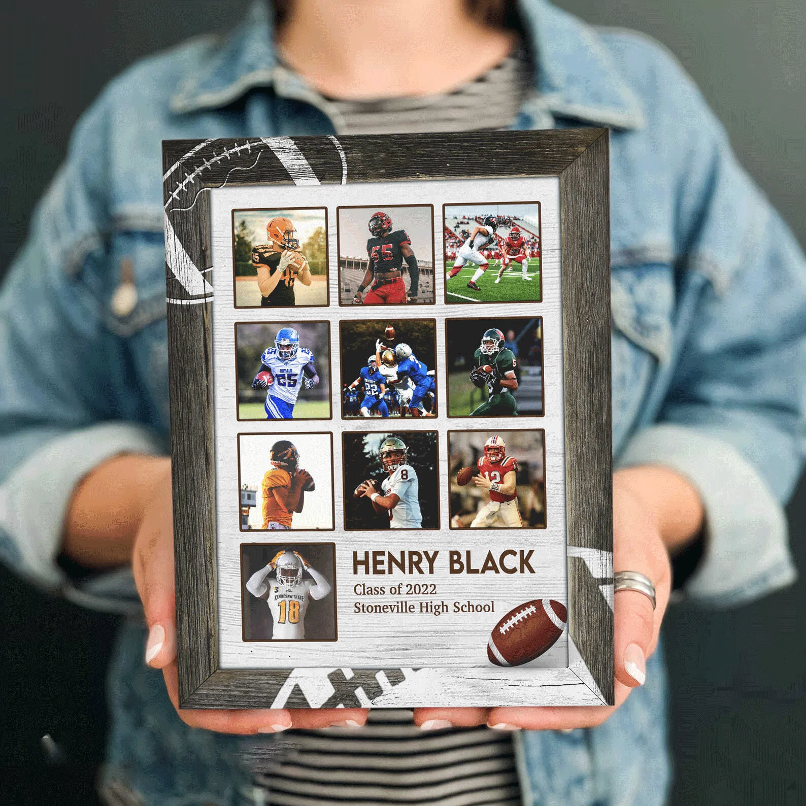 Personalized American Football Player Portrait Canvas - Custom Photo, Name, Class Name, School Name Canvas For Friend, Family, American Football Lover - Image 3