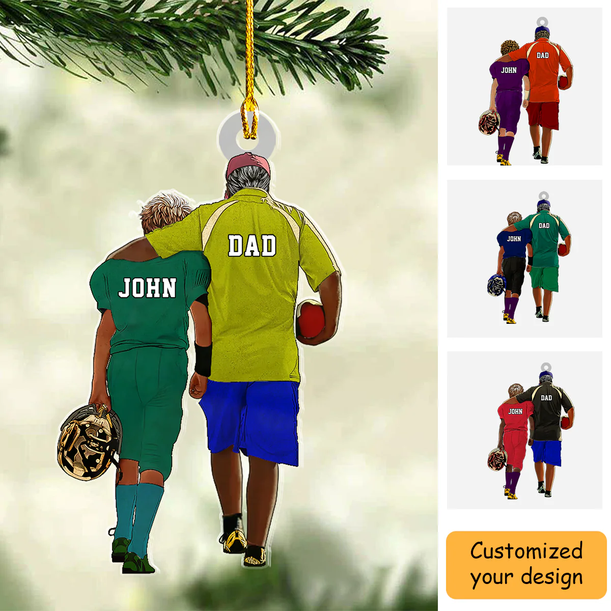 Personalized American Football Son And Dad Coach Acrylic Ornament, Custom Christmas Ornament Gifts For Son, Dad, Coach - Image 2