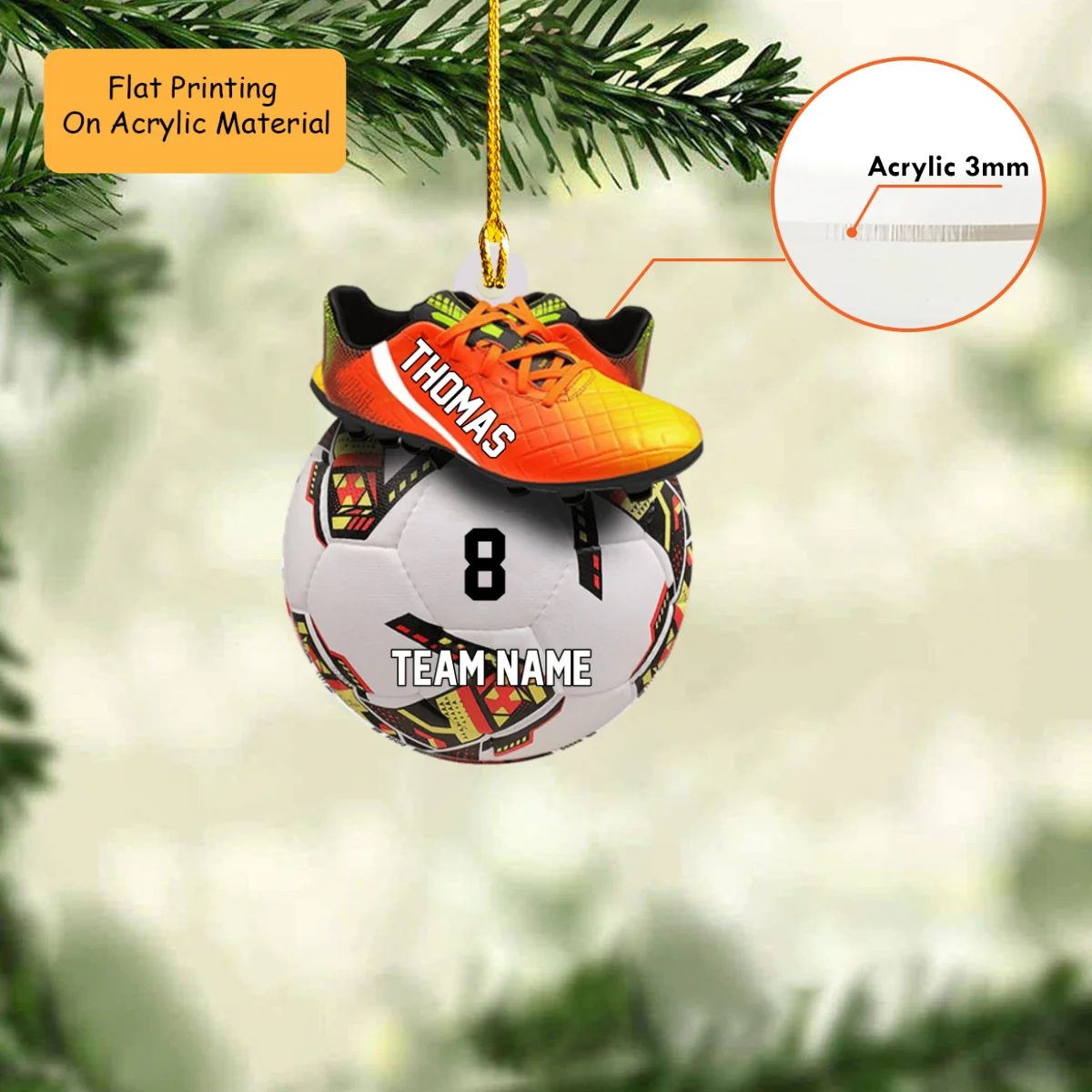 Personalized Ball And Shoes Soccer Flat Acrylic Ornament, Christmas Ornament Gifts For Son, Grandson, Soccer Players - Image 3