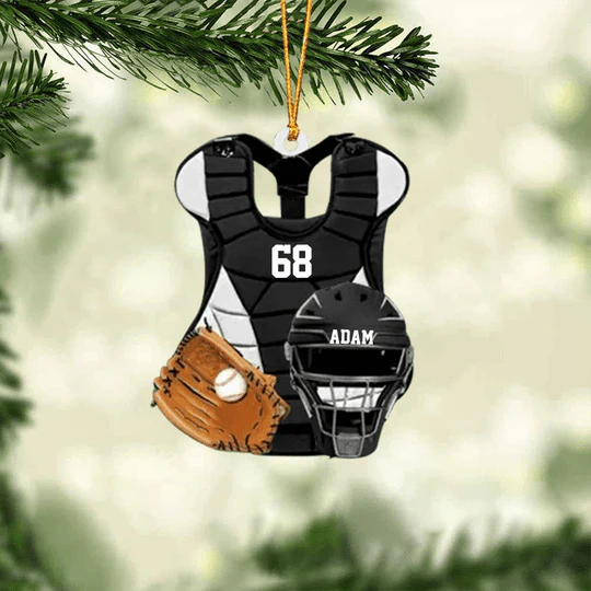Personalized Baseball Catcher Chest Protector And Helmet Acrylic Christmas Tree Hanging Ornament - Gift For Baseball Lovers - Image 3