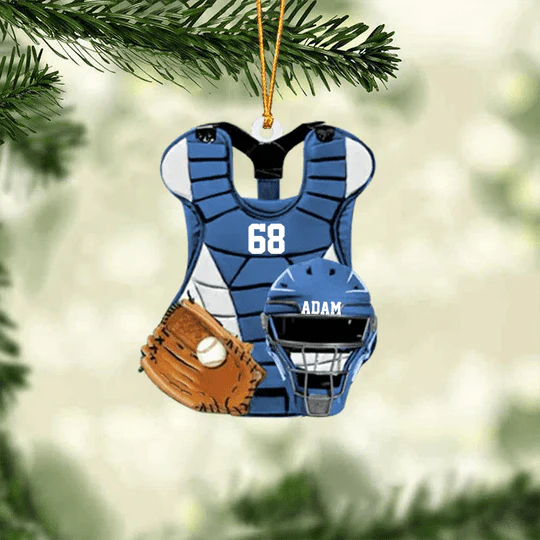 Personalized Baseball Catcher Chest Protector And Helmet Acrylic Christmas Tree Hanging Ornament - Gift For Baseball Lovers - Image 4