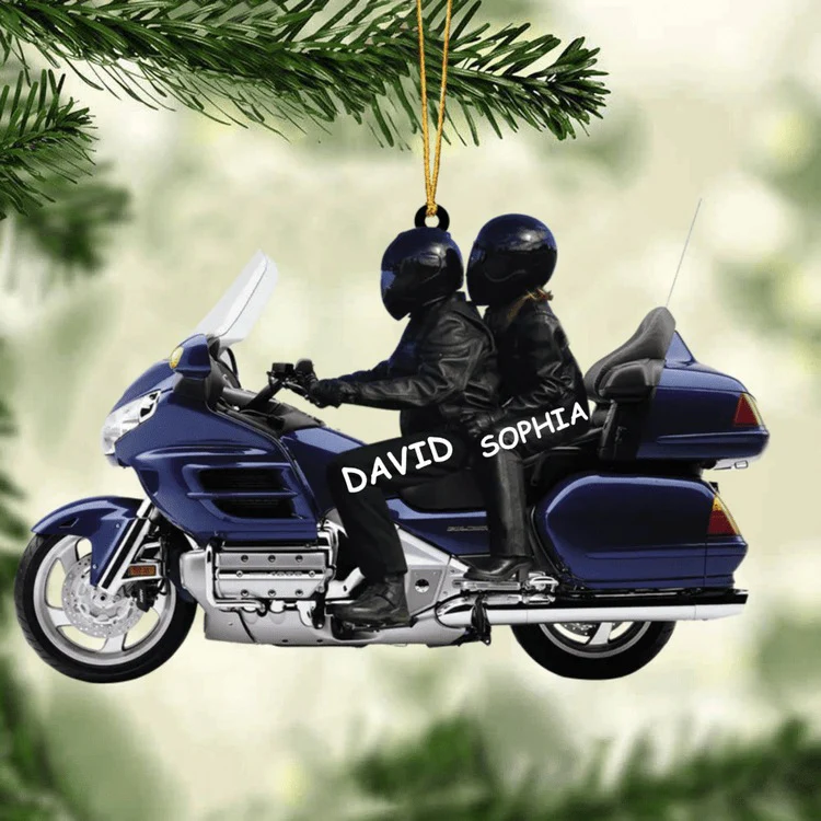 Personalized Biker Couple Gold Wing Motorcycle Ornament, Custom Shape Acrylic Ornament - Great Ideas For Couple, Biker - Image 2