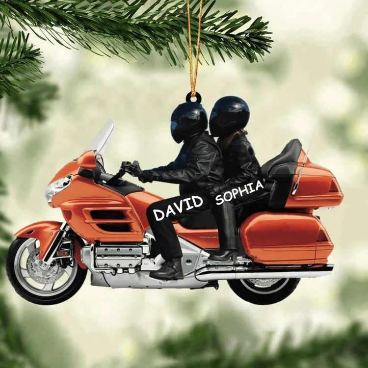 Personalized Biker Couple Gold Wing Motorcycle Ornament, Custom Shape Acrylic Ornament - Great Ideas For Couple, Biker - Image 3
