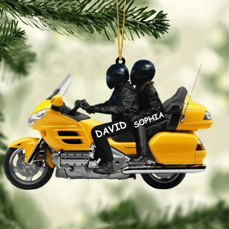 Personalized Biker Couple Gold Wing Motorcycle Ornament, Custom Shape Acrylic Ornament - Great Ideas For Couple, Biker - Image 4