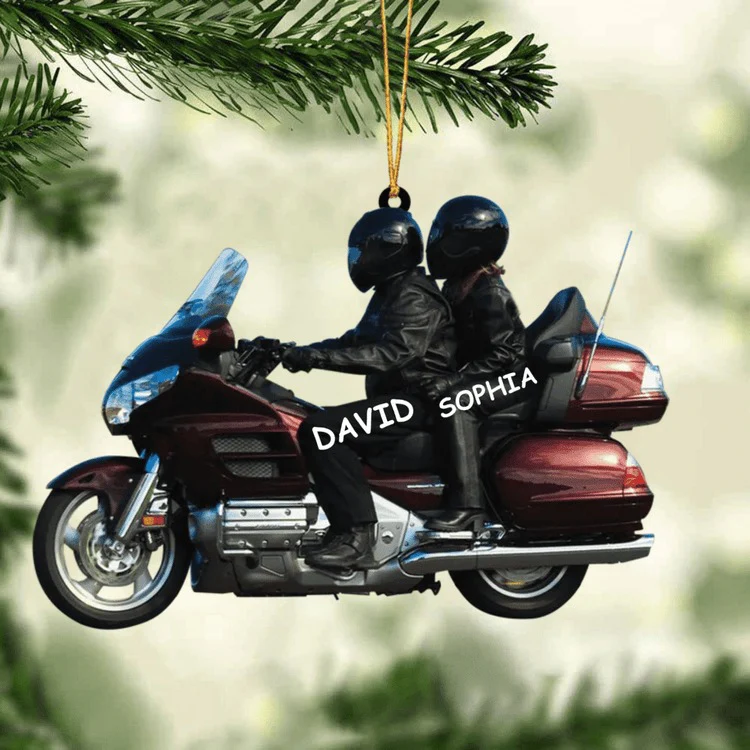 Personalized Biker Couple Gold Wing Motorcycle Ornament, Custom Shape Acrylic Ornament - Great Ideas For Couple, Biker - Image 5