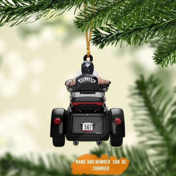 Personalized Biker Man Trike Tri Glide Motorcycle Ornament, Christmas Acrylic Ornament For Biker Man - Image 3