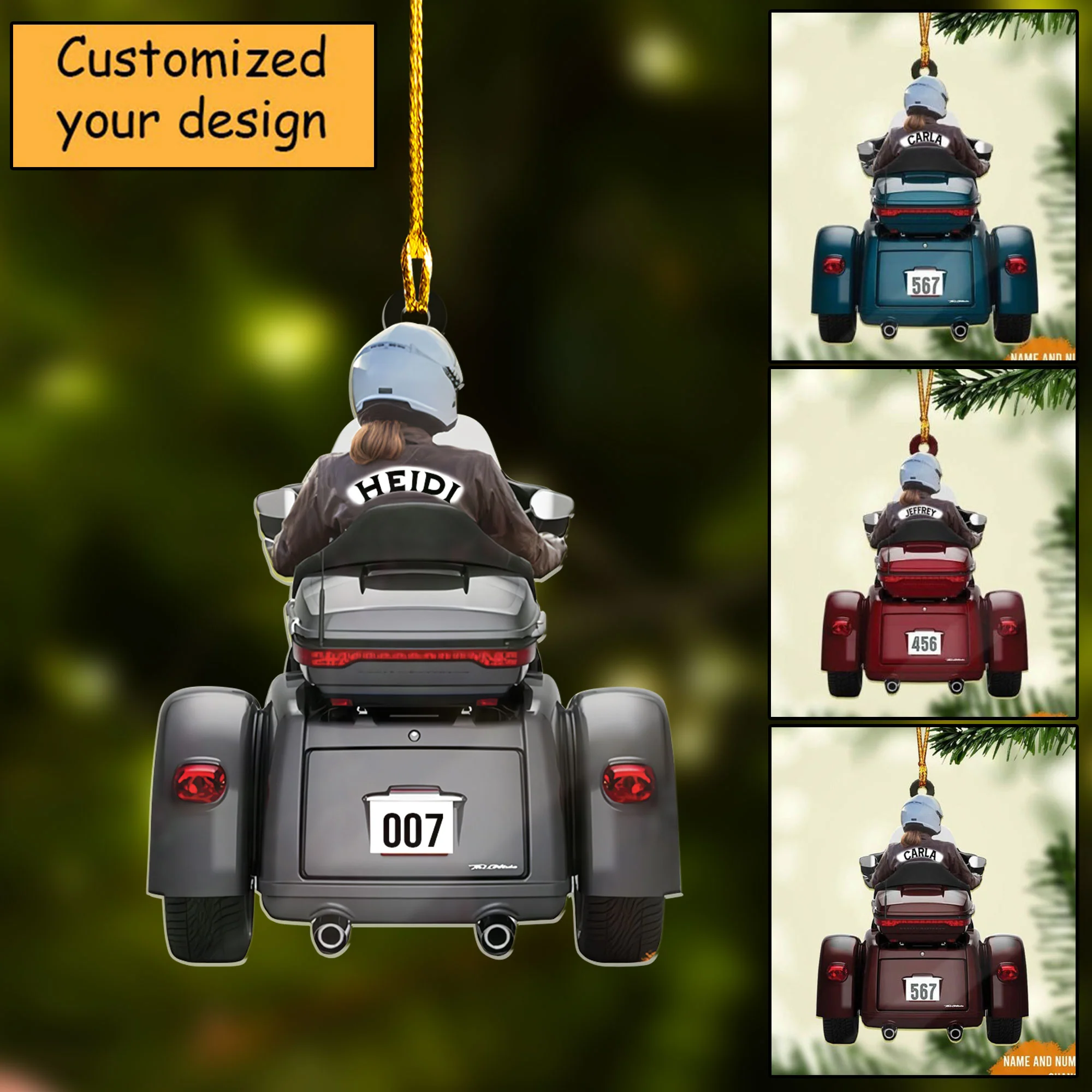 Personalized Biker Women Trike Tri Glide Motorcycle Woman Ornament - Custom Shape Acrylic Ornament - Image 2